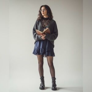 Ichi Whimsigoth Ruffle Skirt Dark Academia Layering Mini Witchy Flowy Chiffon